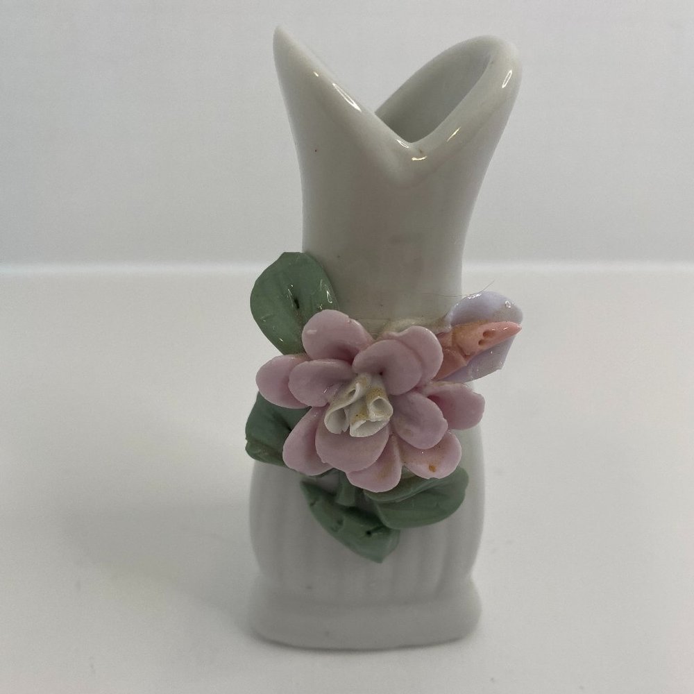 Vintage White Bud Vase Pink Flowers